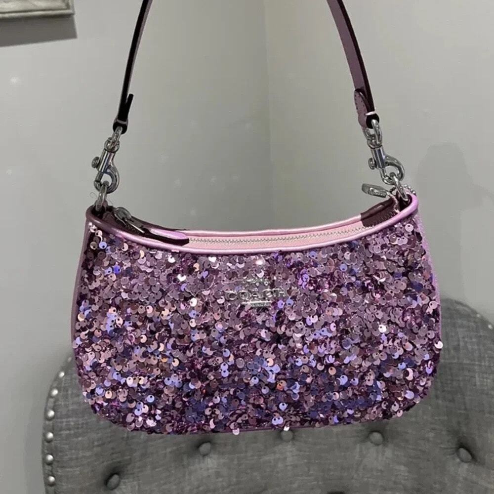 NWT Coach Teri Bag Purple Sequin w/ Silver Hardware - Picture 3 of 8